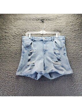 Wax Jean Shorts Womens 2XL Light Blue Distressed Ripped High-Waisted Denim Style